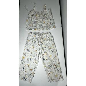 Vintage Love Ta Lounge Pajama Set Tank Top Lounge Pant Eyelet Floral Print Sz 6